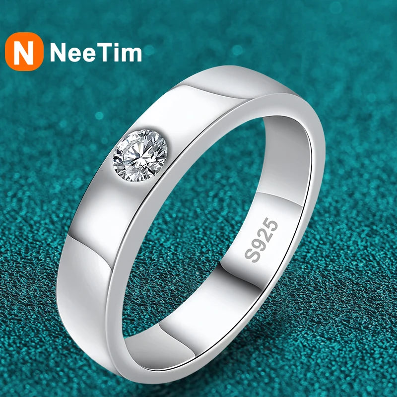 NeeTim 4mm Moissanite Ring for Men 925 Sterling Silver Gemstone Lab Diamond Gold Plated Rings Wedding Engagement Band Jewelry