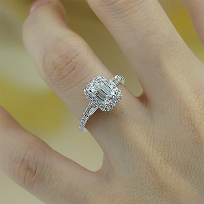 NeeTim D Color Full Moissanite Ring For Women 5x7mm Emerald Cut Sparkling Rings S925 Silver Wedding Party Luxury Band Jewelry