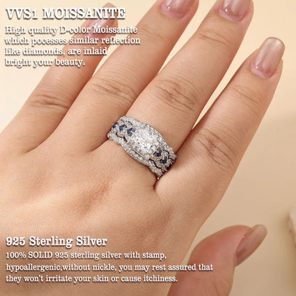 Newshe 3 Pcs Certified Moissanite Wedding Rings Set for Women 925 Sterling Silver 6.5mm Princess Cut Luxury Bridal Jewelry