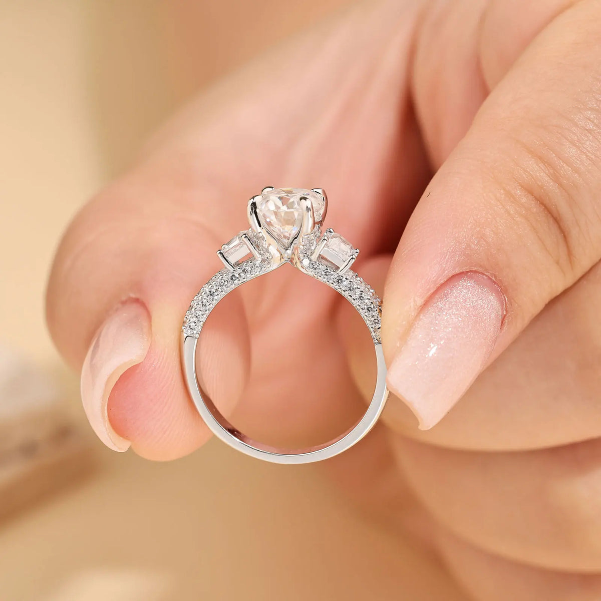 Newshe GRA Certified Moissanite Engagement Rings for Women 2.0 CT Oval Cut Solid 925 Sterling Silver Wedding Ring Fine Jewelry