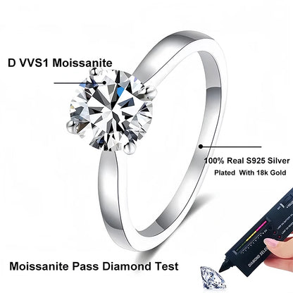 NeeTim 2ct Moissanite Engagement Ring for Women S925 Sterling Silver with Gold Plated Lab Diamond Promise Wedding Band Jewelry