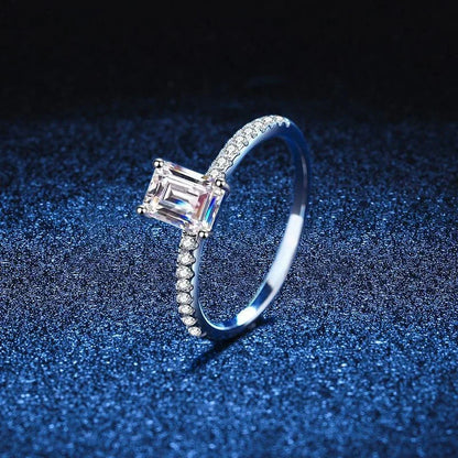NeeTim1CT Moissanite Ring for Women Emerald Radiant Cut Diamond Wedding 925 Silver White Gold Plated  Rings Fine Jewelry