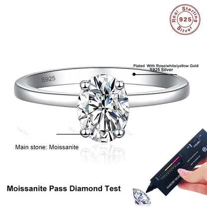 NeeTim 1ct Oval Cut Moissanite Ring for Women Engagement Wedding Lab Diamond s925 Sterling Silver with Gold Plated Rings Jewelry