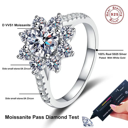 NeeTim 1ct 2ct Moissanite Eternity Ring 925 Sterling Silver with Gold Plated Wedding Flower Lab Diamond Rings For Women Jewelry