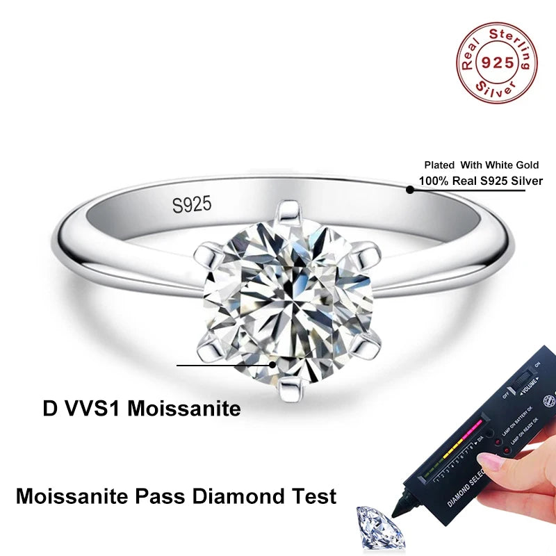 NeeTim 1-5CT Moissanite Ring Lab Diamond Solitaire Ring for Women S925 Silver Engagement Party Wedding Band Jewelry Certified