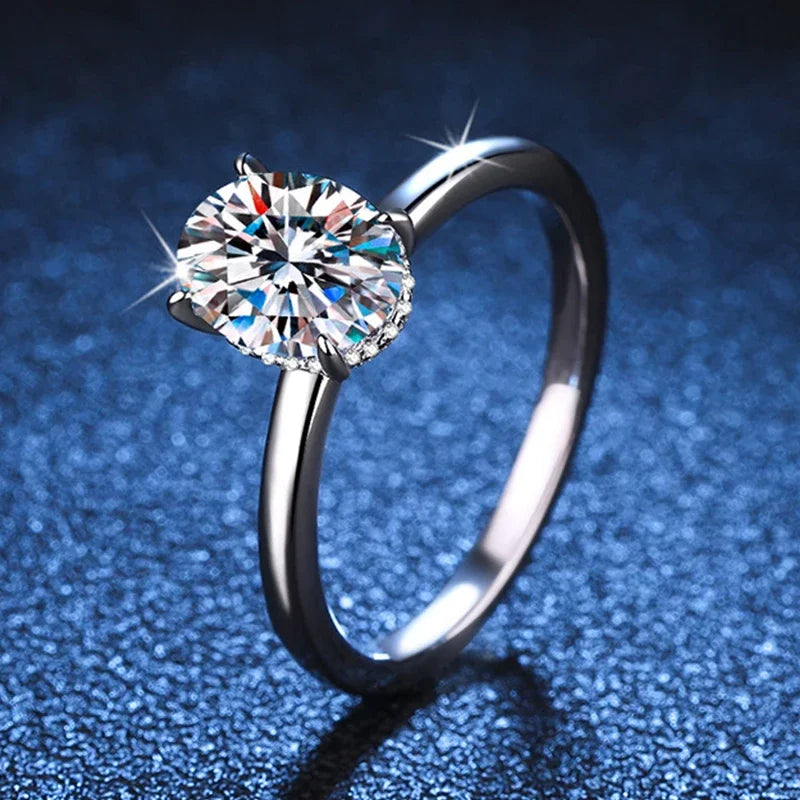 NeeTim 7x9mm 2ct Moissanite Ring S925 Sterling Silver Oval Cut Lab Diamond Wedding Rings for Women Engagement Promise Band Gift