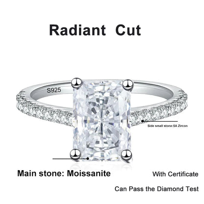 NeeTim 1CT 2CT Emerald Radiant Cut Moissanite Ring for Women Engagement Wedding Lab Diamond Sterling Silver 925 Rings Jewelry