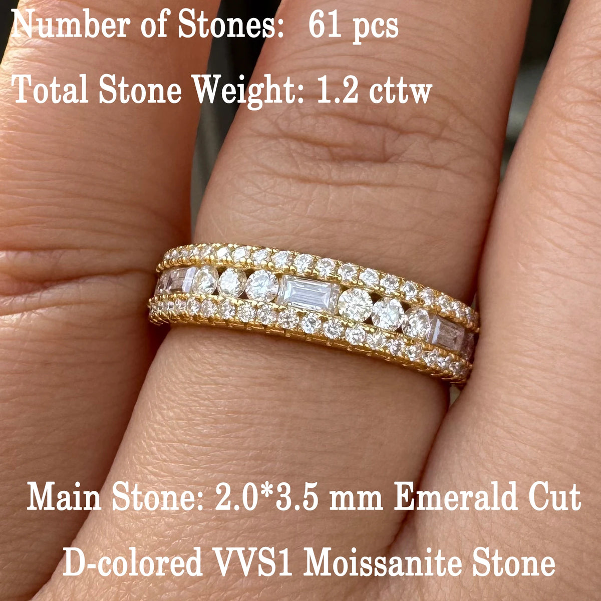 Newshe GRA Certified Moissanite Wedding Bands 925 Sterling Silver 14K Yellow Gold Plated Promise Engagement Rings