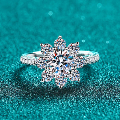 NeeTim 1ct 2ct Moissanite Eternity Ring 925 Sterling Silver with Gold Plated Wedding Flower Lab Diamond Rings For Women Jewelry