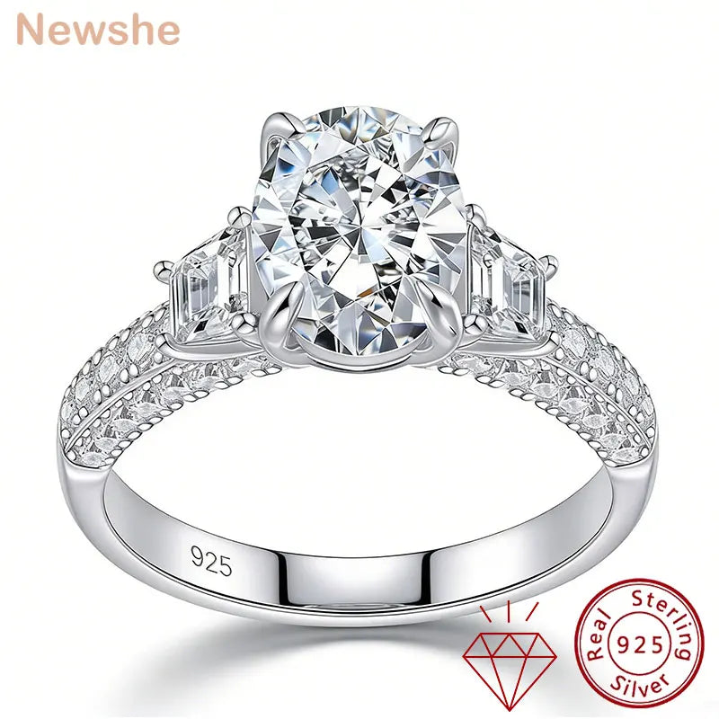 Newshe GRA Certified Moissanite Engagement Rings for Women 2.0 CT Oval Cut Solid 925 Sterling Silver Wedding Ring Fine Jewelry