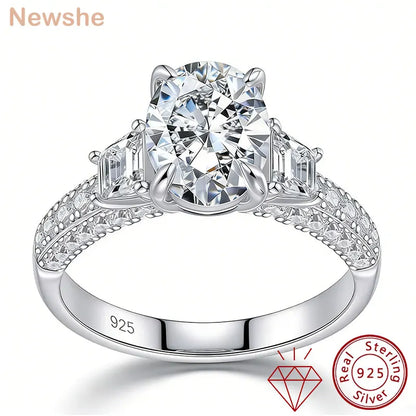 Newshe GRA Certified Moissanite Engagement Rings for Women 2.0 CT Oval Cut Solid 925 Sterling Silver Wedding Ring Fine Jewelry