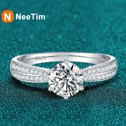 NeeTim 0.5ct 1ct Moissanite Engagement Ring Women Proposal Rings S925 Sterling Silver with White Gold Plated Wedding Band