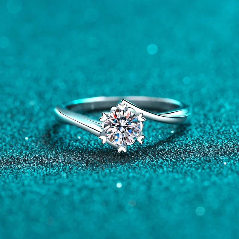 NeeTim 0.5ct 5mm Moissanite Ring Lab Diamond Solitaire Ring for Women Engagement Promise Bands Wedding Band Fine Jewelry