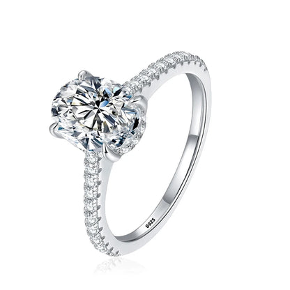 NeeTim 1ct 2ct 3ct Oval Cut Moissanite Rings for Women 925 Sterling Silver Lab Diamond Wedding Engagement Ring Gemstone Band