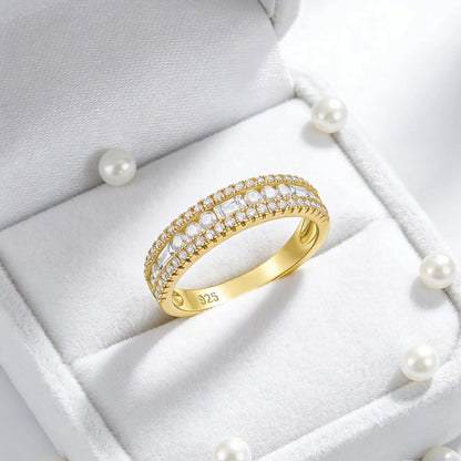 Newshe GRA Certified Moissanite Wedding Bands 925 Sterling Silver 14K Yellow Gold Plated Promise Engagement Rings