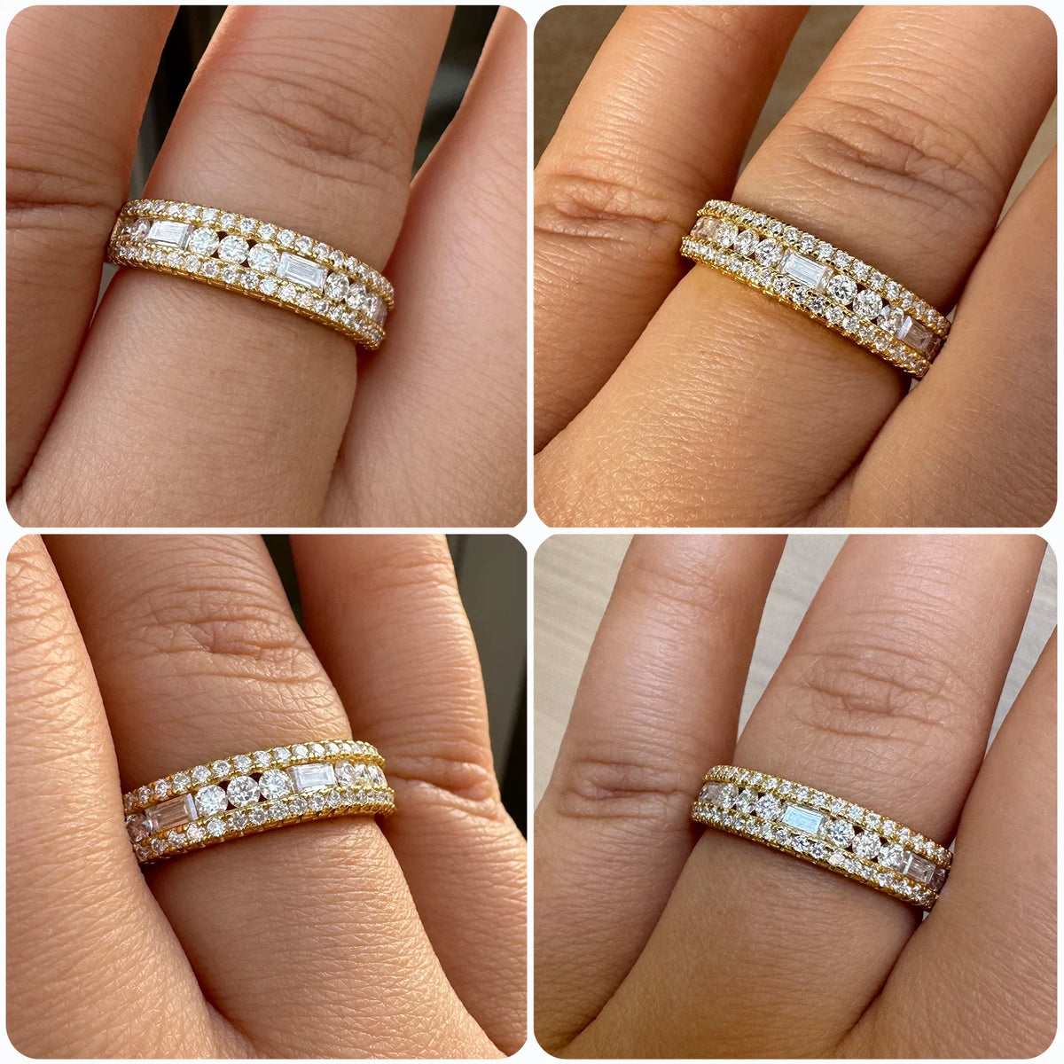 Newshe GRA Certified Moissanite Wedding Bands 925 Sterling Silver 14K Yellow Gold Plated Promise Engagement Rings